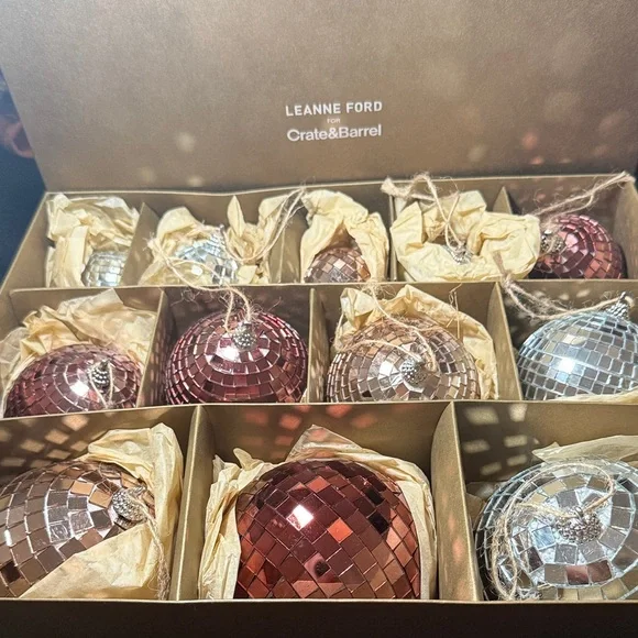 Crate&Barrel Rosy Red, Silver, Pink Disco Ball Ornaments Set 12 - Picture 1 of 14